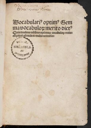 Vocabularius : Gemma vocabulorum, lat.-niederl.