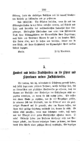 Hundert und drittes Sendschreiben an die Lehrer und Lehrerinnen meines Aufsichtskreises