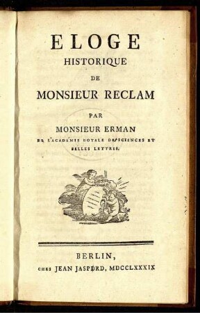 Eloge Historique De Monsieur Reclam
