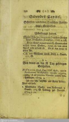 Sibendes Capitel. Schriften von denen Teutschen Reichstags-Geschäften