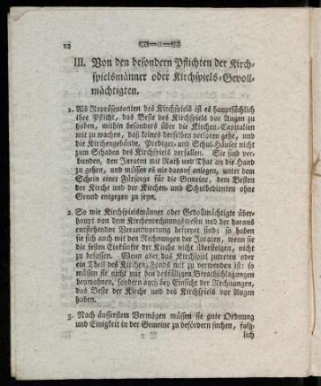 III. Von den besondern Pflichten der Kirchspielsmänner oder Kirchspiels-Gevollmächtigten.