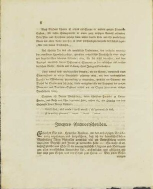 Zweytes Antwortschreiben