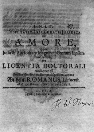 Disputatio Inauguralis Juridica De Amore
