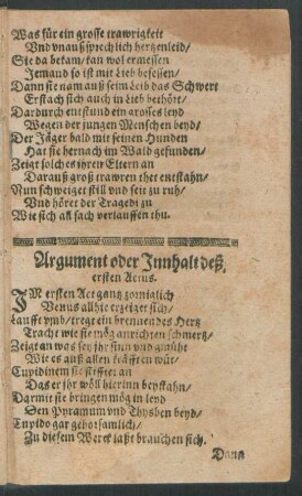 Argument oder Innhalt deß ersten Actus.