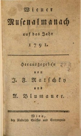 Wiener Musenalmanach : auf das Jahr ... 1791