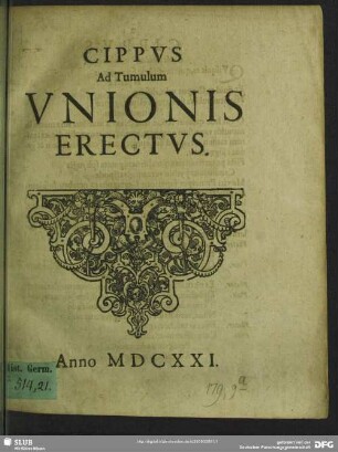 Cippvs Ad Tumulum Vnionis Erectvs
