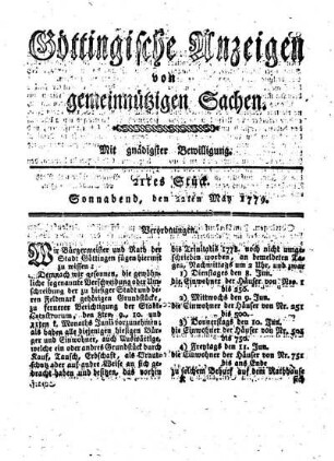 21tes Stück. Sonnabend, den 22ten May 1779.