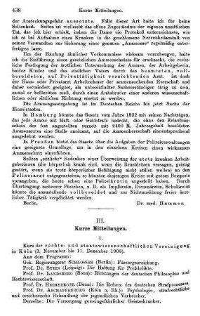 438-439, III. Kurze Mitteilungen