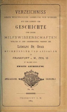 Antiquarisches Verzeichniss. 64. 1884