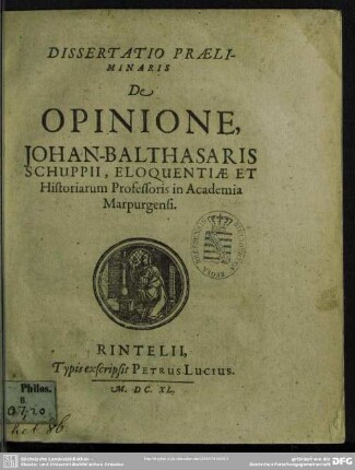 Dissertatio praeliminaris de opinione