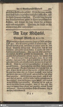 Am Tage Michaelis. Evangel. Matth. 18. v. 1-12
