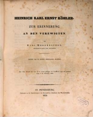 Heinrich Carl Ernst Köhler : Mit Bildniß