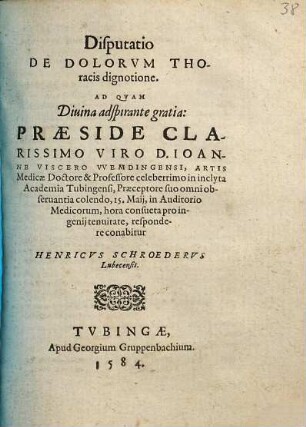 Disputatio de dolorvm thoracis dignotione