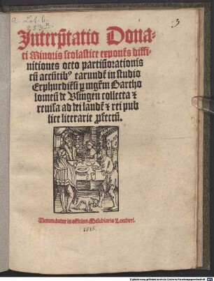 Interpretatio Donati minoris scolastice exponens diffinitionis octo partium orationis