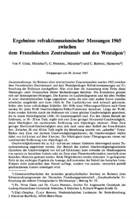 Ergebnisse refraktionsseismischer Messungen 1965 zwischen dem Französischen Zentralmassiv und den Westalpen