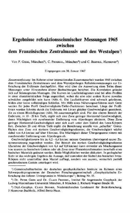 Ergebnisse refraktionsseismischer Messungen 1965 zwischen dem Französischen Zentralmassiv und den Westalpen