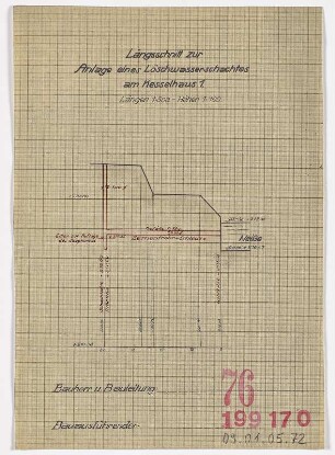 Längsschnitt zur Anlage eines Löschwasserschachtes am Kesselhaus 1