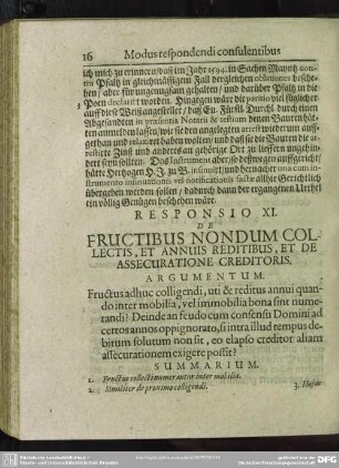 Responsio XI. De Fructibus Nondum Collectis, Et Annuis Reditibus, Et De Assecuratione Creditoris