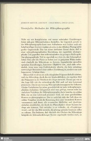 Vereinfachte Methoden der Mikrophotographie
