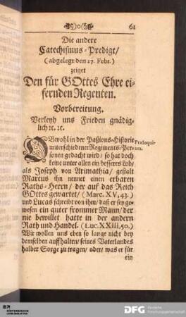Die andere Catechismus-Predigt/ (abgelegt den 27. Febr.) zeiget Den für GOttes Ehre eifernden Regenten.