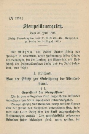 A. Stempelsteuergesetz. Vom 31. Juli 1895.