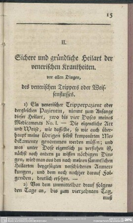 II. Sichere und gründliche Heilart der venerischen Krankheiten
