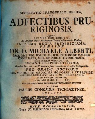 Dissertatio Inauguralis Medica, De Adfectibus Pruriginosis