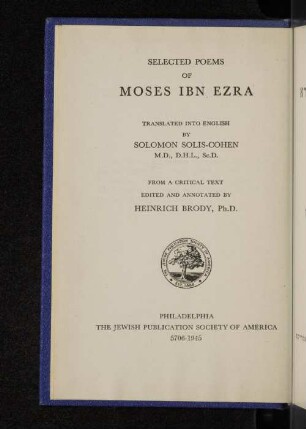 Selected Poems of Moses ibn Ezra