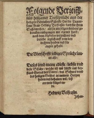 Folgende Verzeichnus heilsamer Trostsprüche [...]