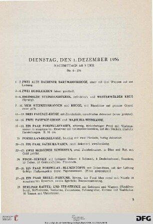 Dienstag, den 1. Dezember 1936, nachmittags ab 3 Uhr (Nr. 1-270)
