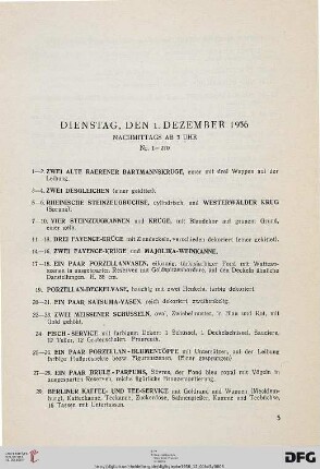 Dienstag, den 1. Dezember 1936, nachmittags ab 3 Uhr (Nr. 1-270)