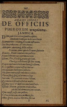 Adami Siberi De Officiis Puerorum [...] Jambica.