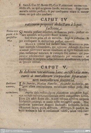 CAPUT V. In dubium vocantium hanc artificialis mercurii a metallorum corporibus separationem nonnullorum sententia.