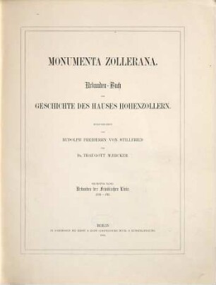 Monumenta Zollerana : Urkunden-Buch zur Geschichte des Hauses Hohenzollern. 6, Urkunden der Fränkischen Linie : 1398 - 1411