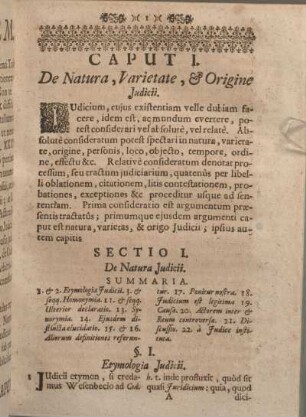 Caput I. De Natura, Varietate, & Origine Judicii.