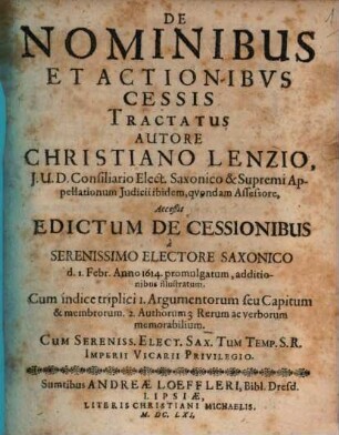 De nominibus et actionibus cessis tractatus