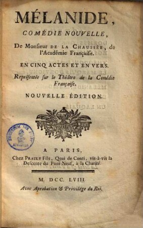 Mélanide : comédie nouvelle ; En cinq actes et en vers