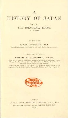 Vol. 3: The Tokugawa epoch 1652 - 1868