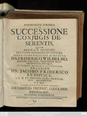 Dissertatio Juridica De Successione Conjugis Deserentis