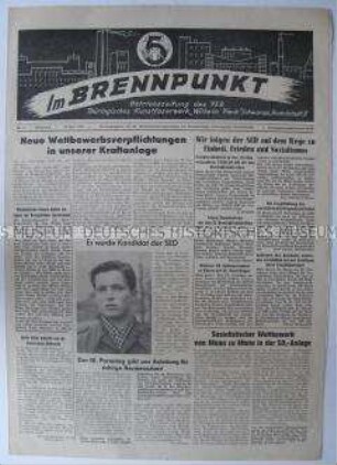 Betriebszeitung des VEB Thüringisches Kunstfaserwerk "Wilhelm Pieck" mit dem Porträt einer Jugendbrigade
