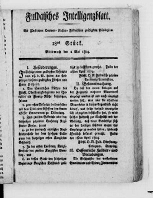 18tes Stück, Ausgabe vom 2. Mai 1804