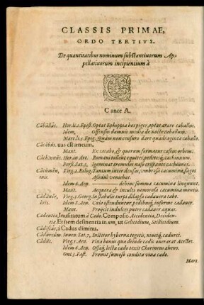 Classis Primae, Ordo Tertius ... C