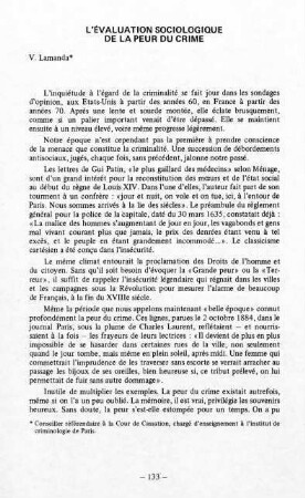 133-145, L'évaluation sociologique de la peur du crime