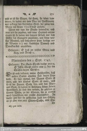Marienborn den 5. Sept. 1745