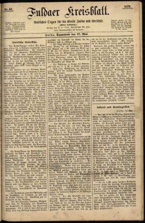 Erste Ausgabe vom Samstag, den 17. Mai 1879.