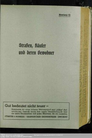 Abteilung III. Häuserbuch : Abteilung III. Straßen, Häuser und deren Bewohner
