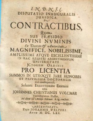 Disputatio Inauguralis Iuridica De Contractibus