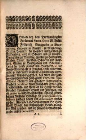 Hoch-Fürstliche Brandenburg-Onolzbachische Declaration, Wie es in Jurisdictionalibus Mit dem Fränckischen Ritter-Canton Altmühl zu halten : de dato 21. May, Anno 1722