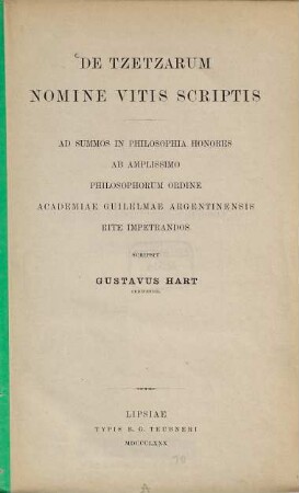 De Tzetzarum nomine vitis scriptis : (Strassburger Doctordiss.)