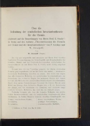 Über die Bedeutung der symbolischen Invariantentheorie für die Chemie.
